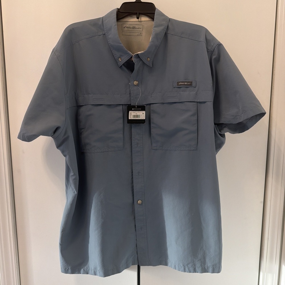 EDDIE BAUER Guide Ripstop Shirt Mens 2XL Grey 50 UPF Outdoors Fishing NWT 00040